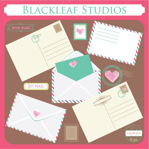 Postal Cards - Post card, stamps, love letter, stamp collection, love, mail, letters, by mail, envelope - Personal Commercial Use Clip Art Il_570xn