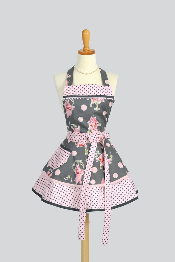 Apron / Ruffled Retro Apron Handmade Flirty Full Womens Apron