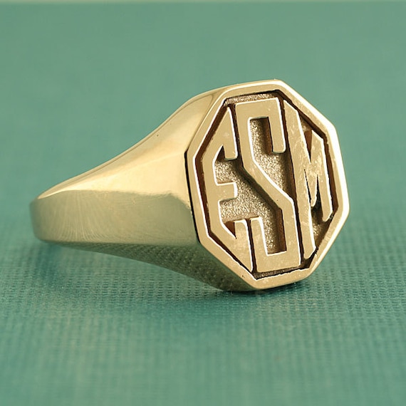 Custom Men's Octagon Monogram Ring in 14k Gold by SorellaJewelry