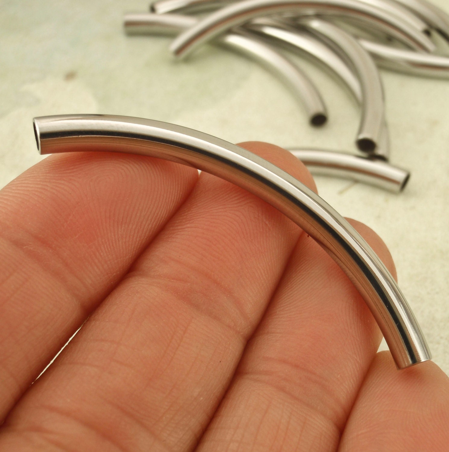 2 Stainless Steel CURVED Tube Beads 49mm x 4mm