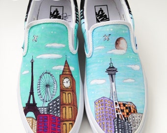 Custom Vans Shoes - Eiffel Tower and the Space Needle