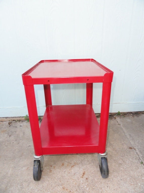 Vintage Industrial Cart End Table Side Table Rolling Metal