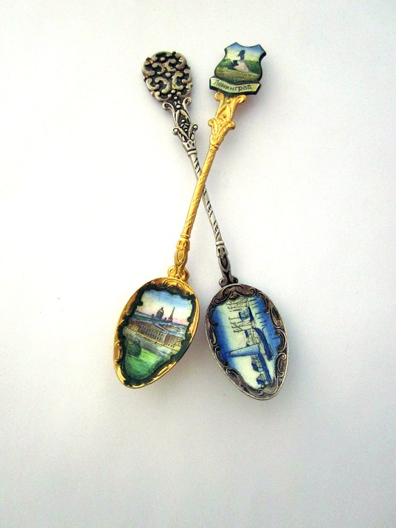 Vintage Souvenir Enamel Spoons Miniature Spoons Vintage