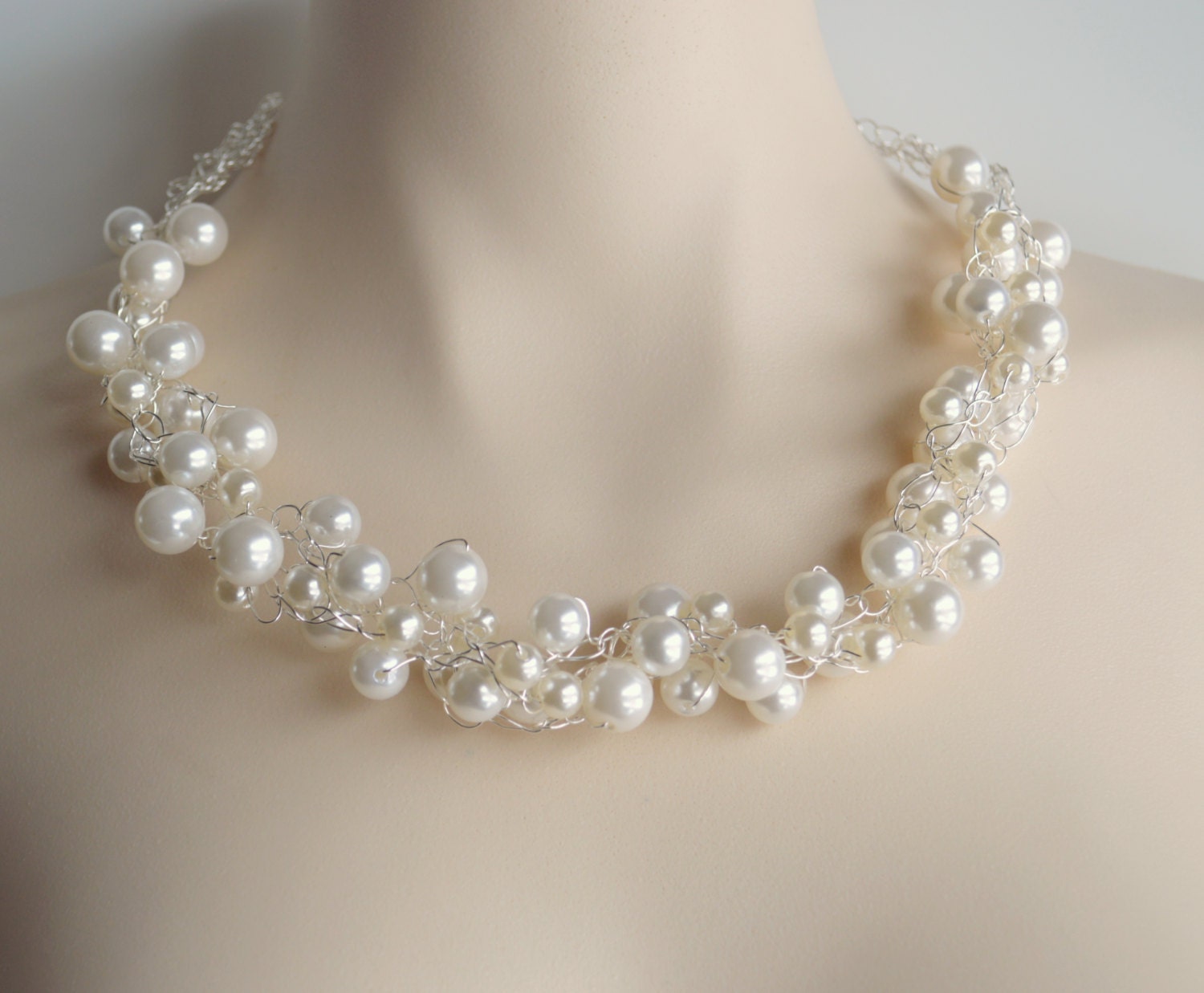 Pearl wire crochet necklace wedding necklace bridal jewelry