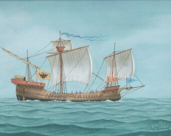 Vintage Sea Print, 1992, Constantinople, Palaeologi, Boat 35, Greek Sailing Ship Print, Coastal Art Greece, Nautical Art