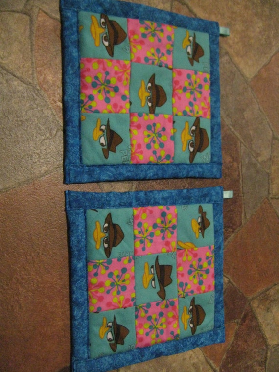 Agent Perry Phineas and Ferb Kitchen Potholder Set by juliemag55