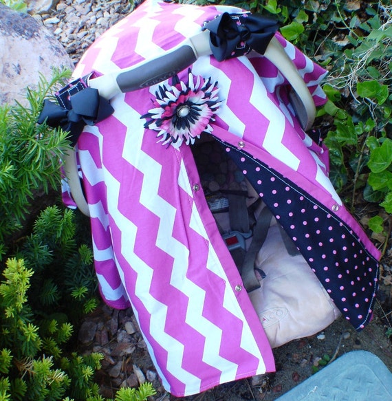 Car seat Canopy Girl Hot Pink and Black / Car seat cover