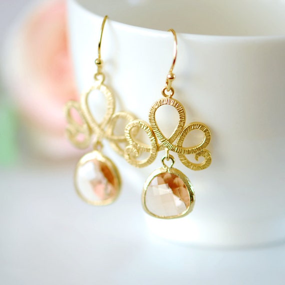 Peach earrings gold filled earrings peach crystal by joojooland