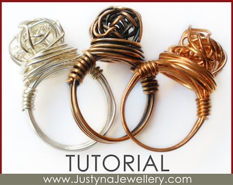 Wire Jewelry Tutorial, Knot Ring Tutorial, Knotted Ring Tutorial, Wire Ring Pattern, Wire Jewelry Instructions, Wrapping Jewelry Tutorial