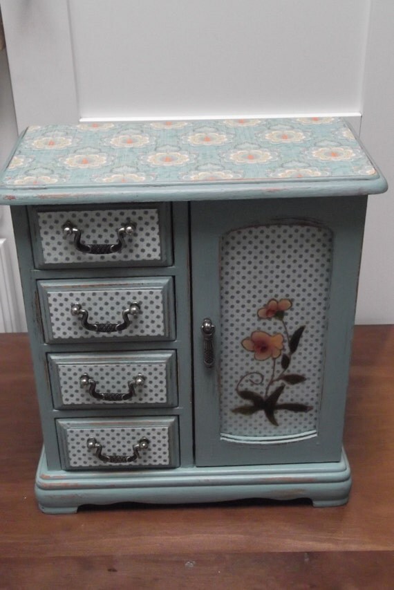 Turquoise and Coral hand painted jewelry box French