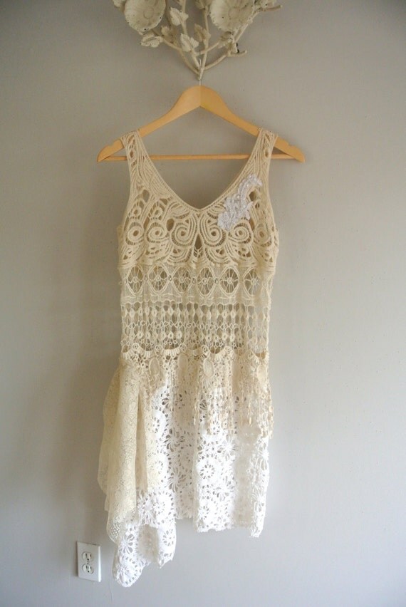 Boho chic shirt gypsy cowgirl glam crochet tunic top Altered