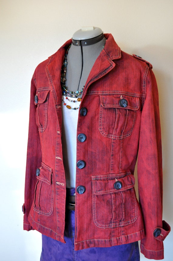 Vintage Denim JACKET Scarlet Red My Funny Valentine Hand