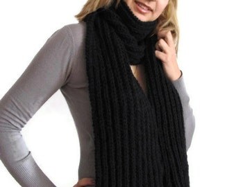 Black Knit Scarf. Black scarf. Knit black scarf. Winter black scarf ...