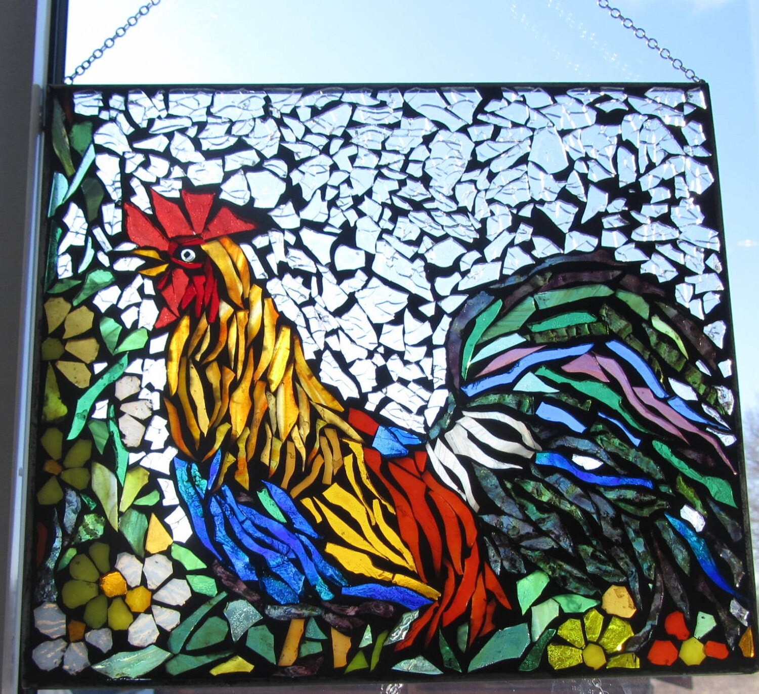 Rooster Stained Glass Mosaic ROOSTER Wall Art Panel