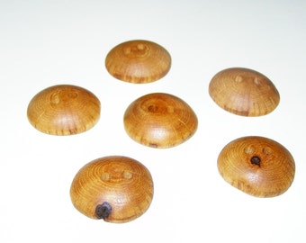6 Handmade oak wood buttons, accessories (1,02" diameter x 0,31" thick)