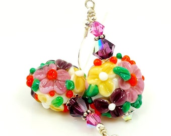 Colorful Floral Earrings, Flower Earrings, Lampwork Earrings, Glass Earrings, Glass Bead Earrings, Beadwork Earrings, Lampwork Jewelry