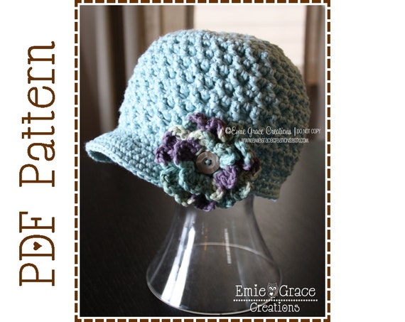 newsboy crochet pattern cap textured pdf Chunky w/  206 ADDISON Newsboy Hat  Cap Crochet Flower, Pattern,