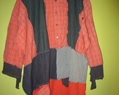 Orange and Dark Green cotton Upcycled Tunic Dress Top Fits sizes thru 5x