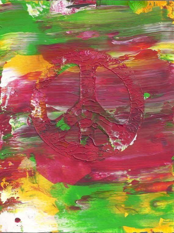 Original Acrylic Abstract Peace Hippie Painting Fine Art in