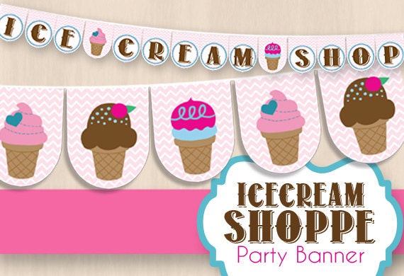 ICE CREAM SHOP Party Banner Instant Printable Download