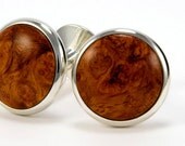 Amboyna Burl Silver Cufflinks - Wooden Cuff Links