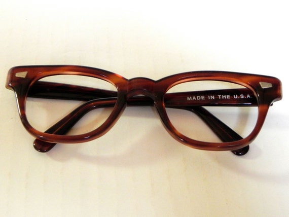 Vintage Brown Tortoise Shell Horn Rim 1950s Mens Eye Glasses 7852