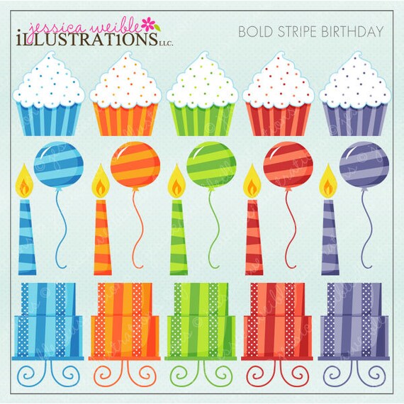 Bold Stripe Birthday Cute Digital Clipart for Card Design, Scrapbooking, and Web Design Il_570xn