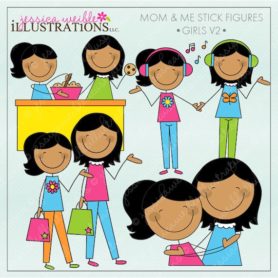 Mom and Me Stick Figures Girls V2 Cute Digital Clipart for Invitations, Card Design, Scrapbooking, and Web Design, Mothers Day Clipart Il_570xn