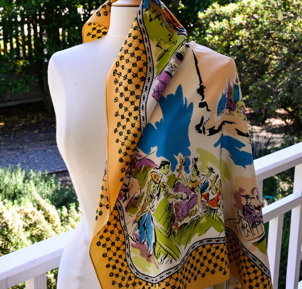 Vintage Spanish Scarf Souvenir From Spain