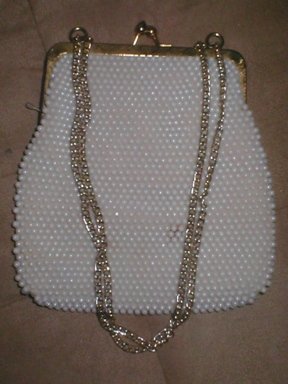 Vintage White Pearl Beaded Evening Bag Purse