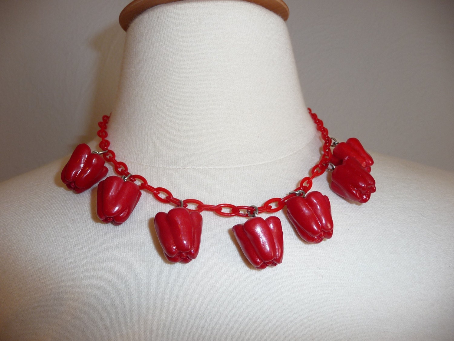 1940s Red Pepper Celluloid Necklace