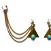 ear cuff with triangle earrings, chains ear cuff, turquoise earrings, geometric earrings, ear cuff with chains