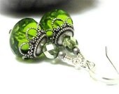 Light Emerald Crystal Earrings Green Swarovski Earrings Sterling Silver Victorian Jewelry Dangle May Birthday Birthstone