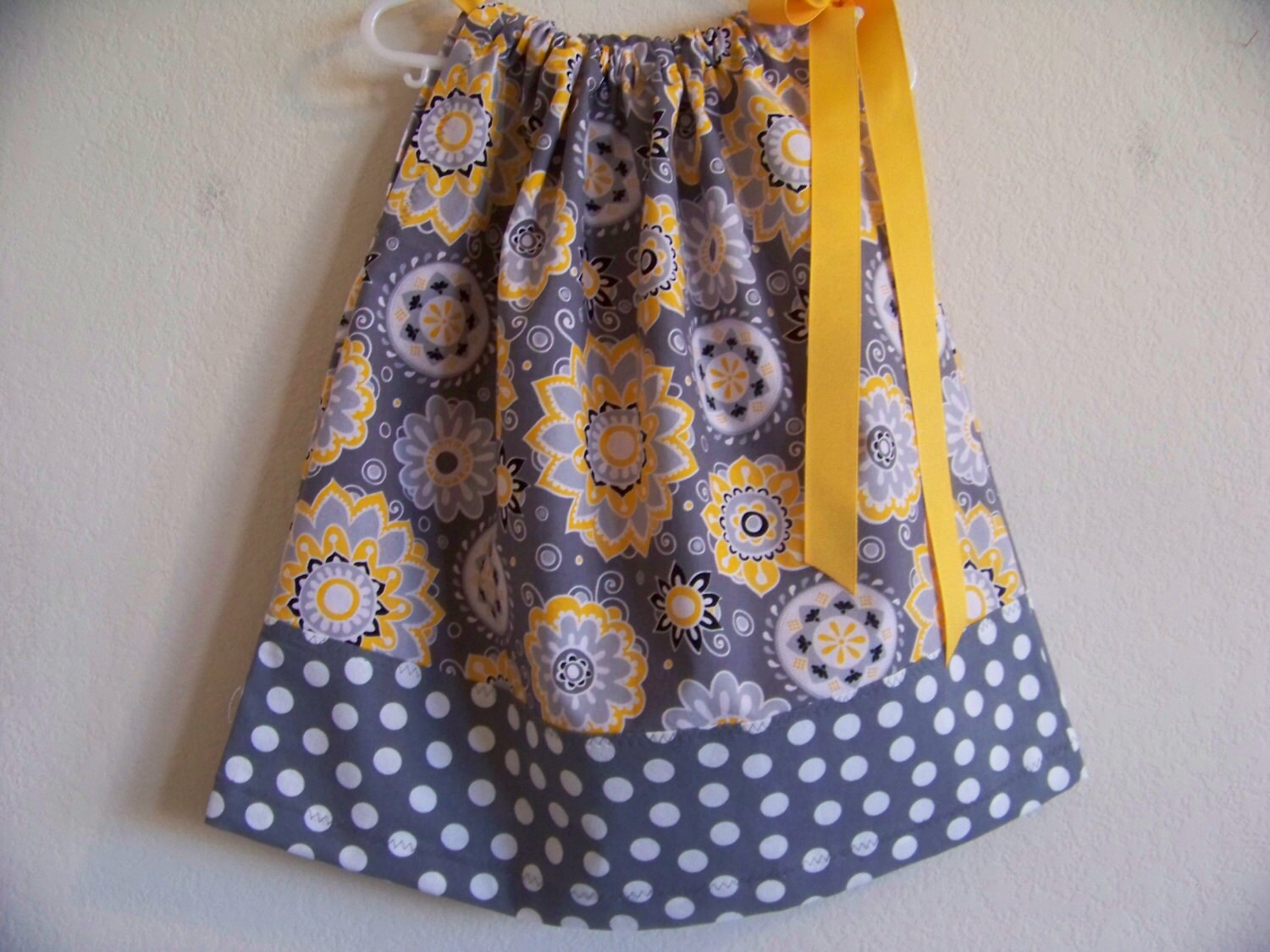 Gray and Yellow pillowcase dress available in by FunkyBabyDesigns