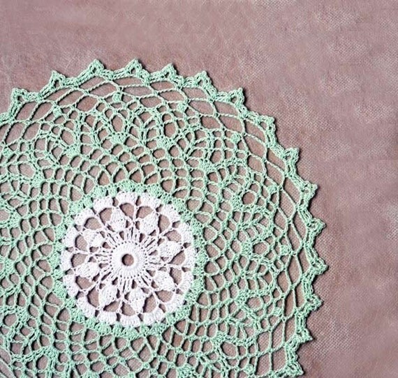 Light Mint Green Crochet Lace Doily, Fresh Colors Table Decor
