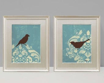 Shabby Bird Prints, French Country Wall Decor, Large Print Set, 9x12 inches Each