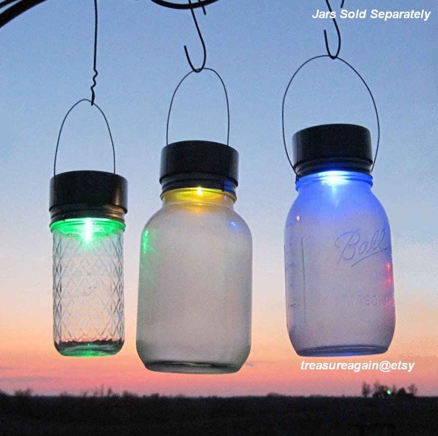 3 Color Mason Jar Solar Lids Hanging Outdoor by treasureagain