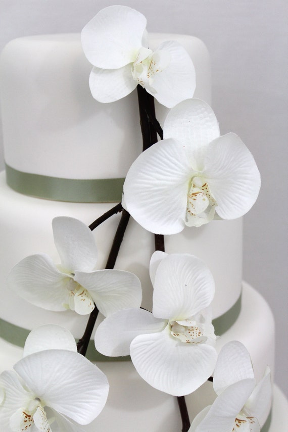 Wedding Cake Topper White Orchid Silk Flower Wedding Cake