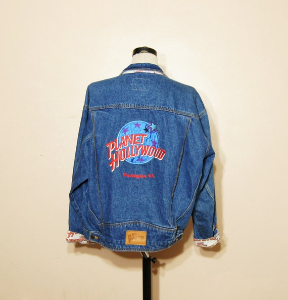 90s Planet Hollywood Jeans Jacket Large XL by WhiteWaveVintage