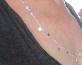 Sterling Silver Disc Necklace-34-48 inch, long sterling silver necklace, multiple discs, tiny silver discs