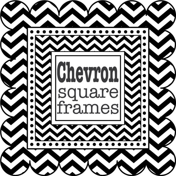 Square Frames in Chevron digital clip art Black and White
