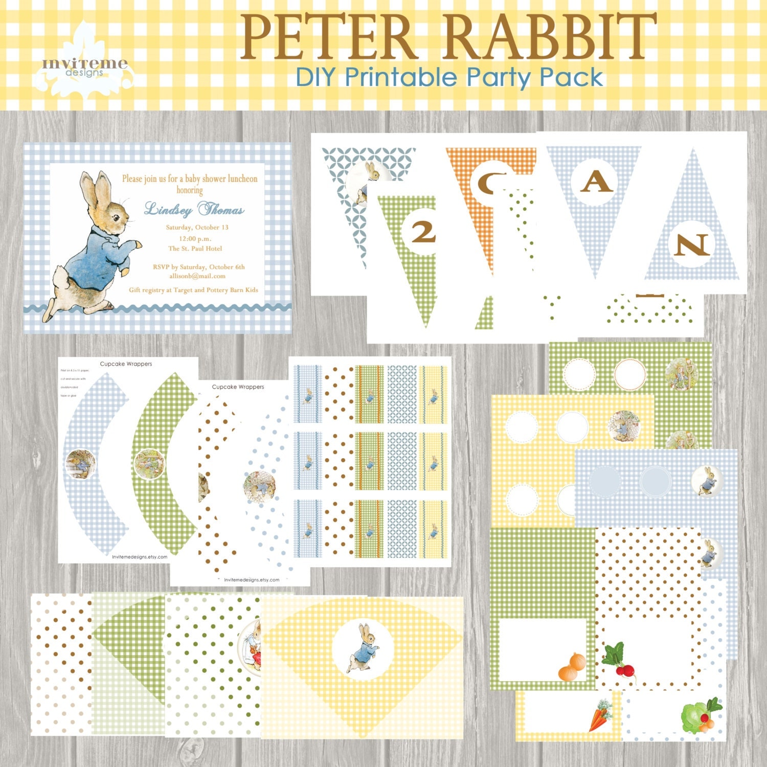 INSTANT DOWNLOAD Peter Rabbit Easter Printable by invitemedesigns