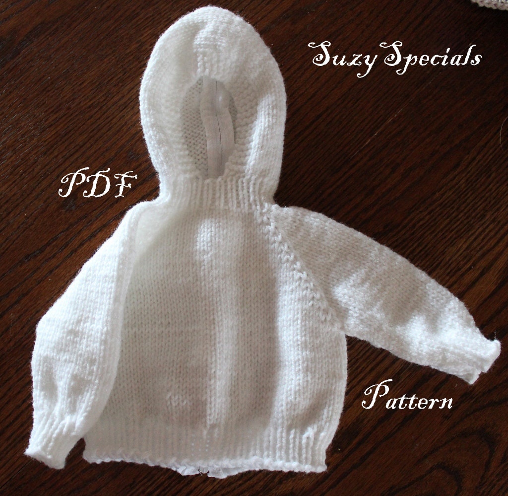 Pattern for Knitted Hooded Baby Sweater with Back Zipper PDF