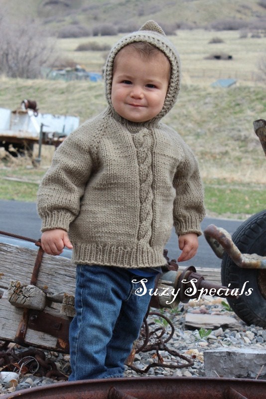 Knitted Hooded Baby Sweater with Back zipper size 12 months