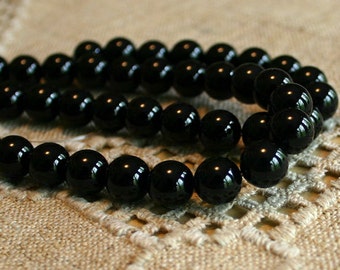 50pcs 8mm Black Obsidian Natural Gemstone Beads 16 Inches Strand