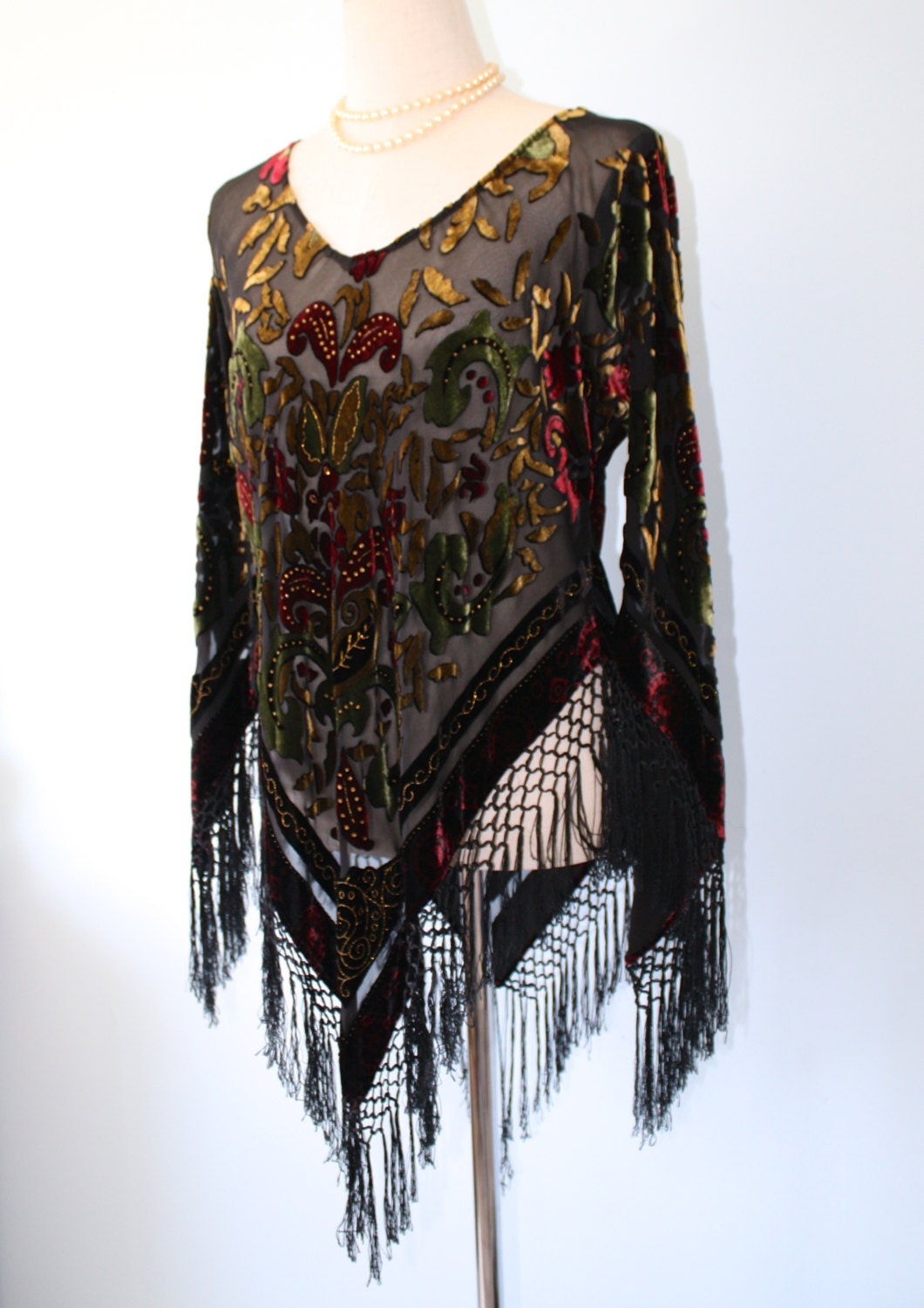 1970s Boho Gypsy Fringe Blouse   Vintage Black By Foxybritvintage