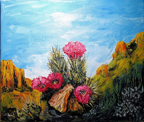 Desert Cactus Flower Acrylic Painting 8x10 Acrylic Wall