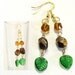 Fall Leaves Fashion Earrings / Green and Brown Beads / Gold Earrings / Womens Earrings / Holiday Earrings