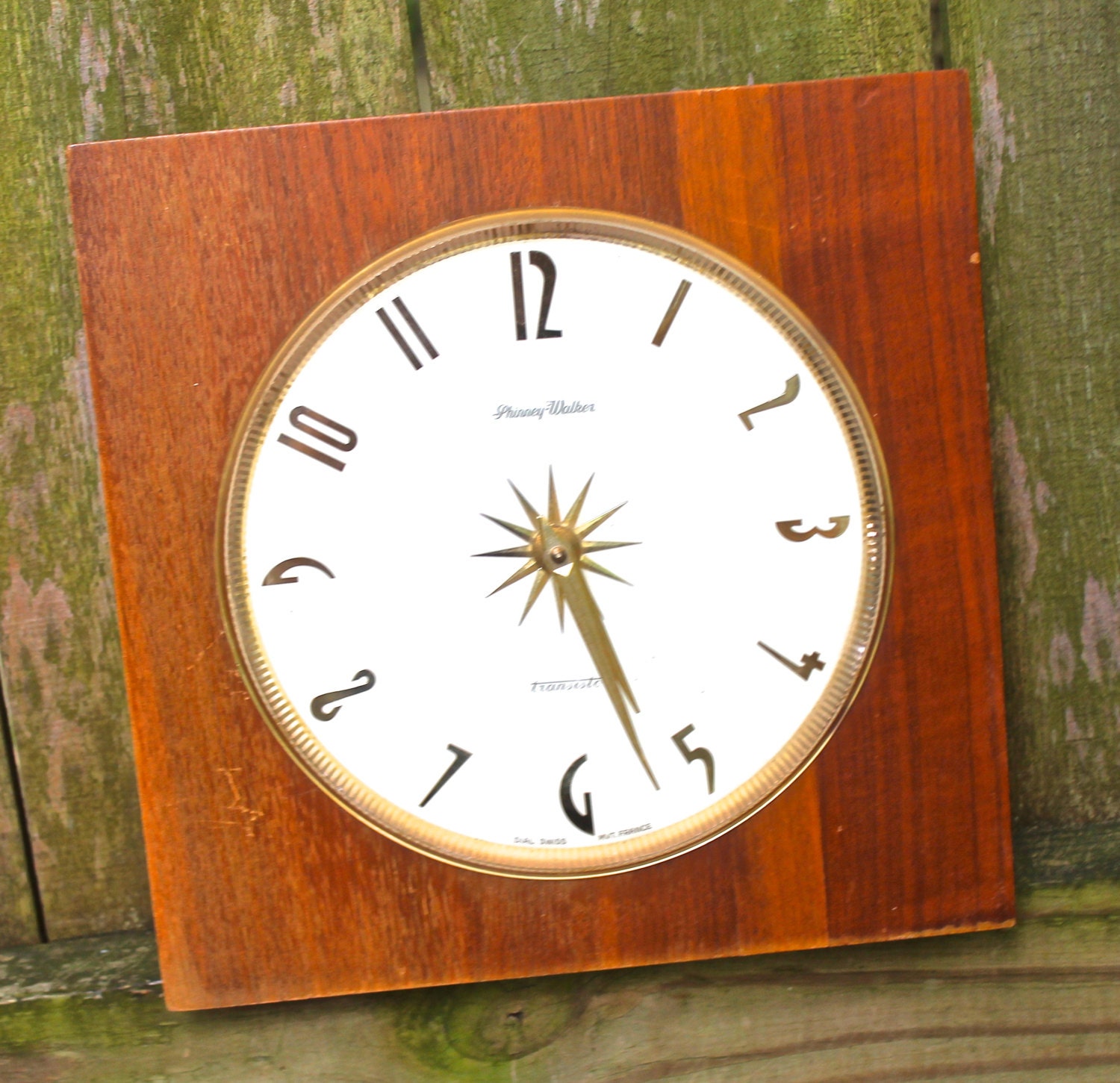 midcentury wall clock 1960s Phinney Walker atomic wood clock