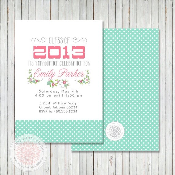 Printable Gradutation or Birthday Party Invitation - Vintage Floral Graduation Party Digital Invite - by Petite Party Studio Il_570xn